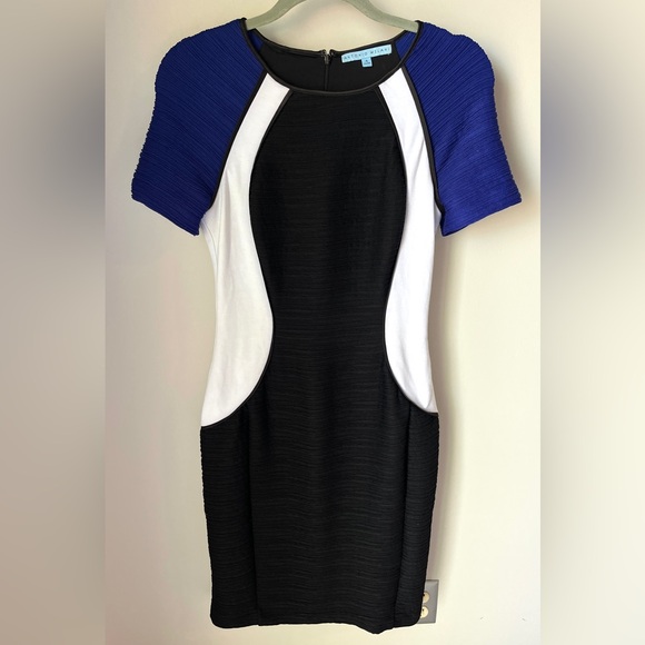 Antonio Melani Illusion Hourglass Sheath Dress | Black Blue White | Size 4 - Picture 3 of 7